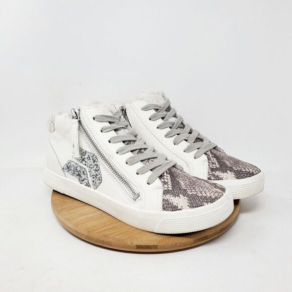 Dolce Vita Zonya Shoe Womens 8 Sneaker White Leather Wedge Double Zip High Top - Picture 2 of 13